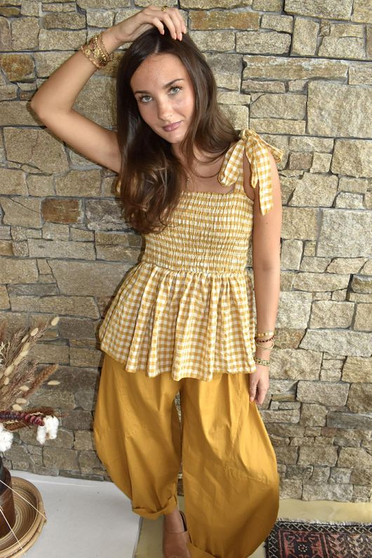 Nonni Gingham Bandeau Cami Mustard